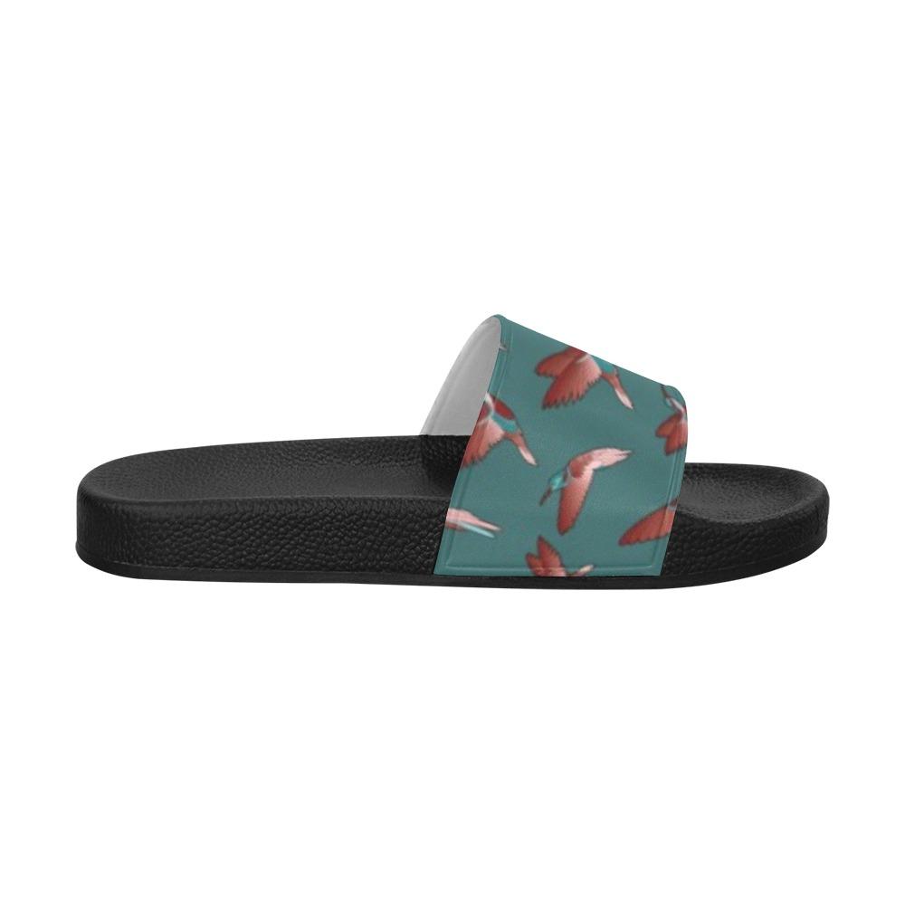 Red Swift Turquoise Men's Slide Sandals (Model 057) Men's Slide Sandals (057) e-joyer