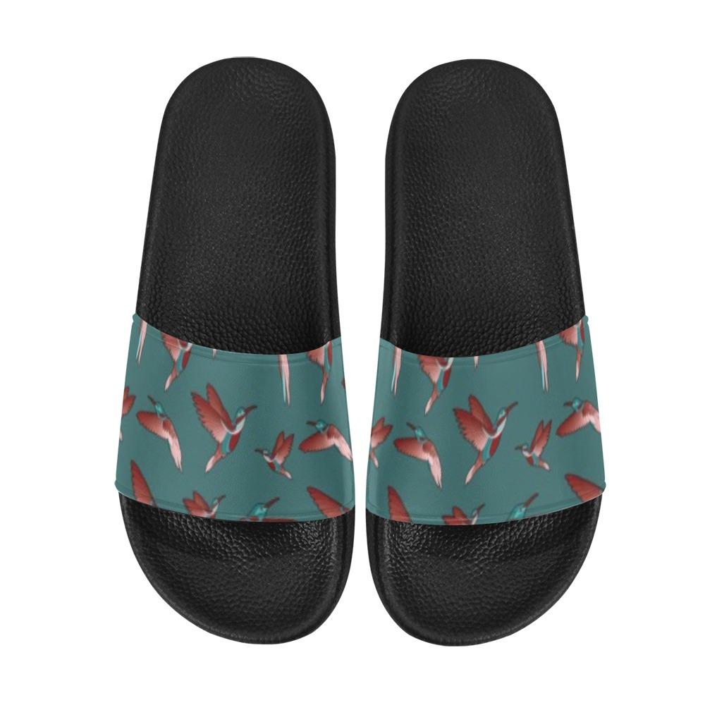 Red Swift Turquoise Men's Slide Sandals (Model 057) Men's Slide Sandals (057) e-joyer