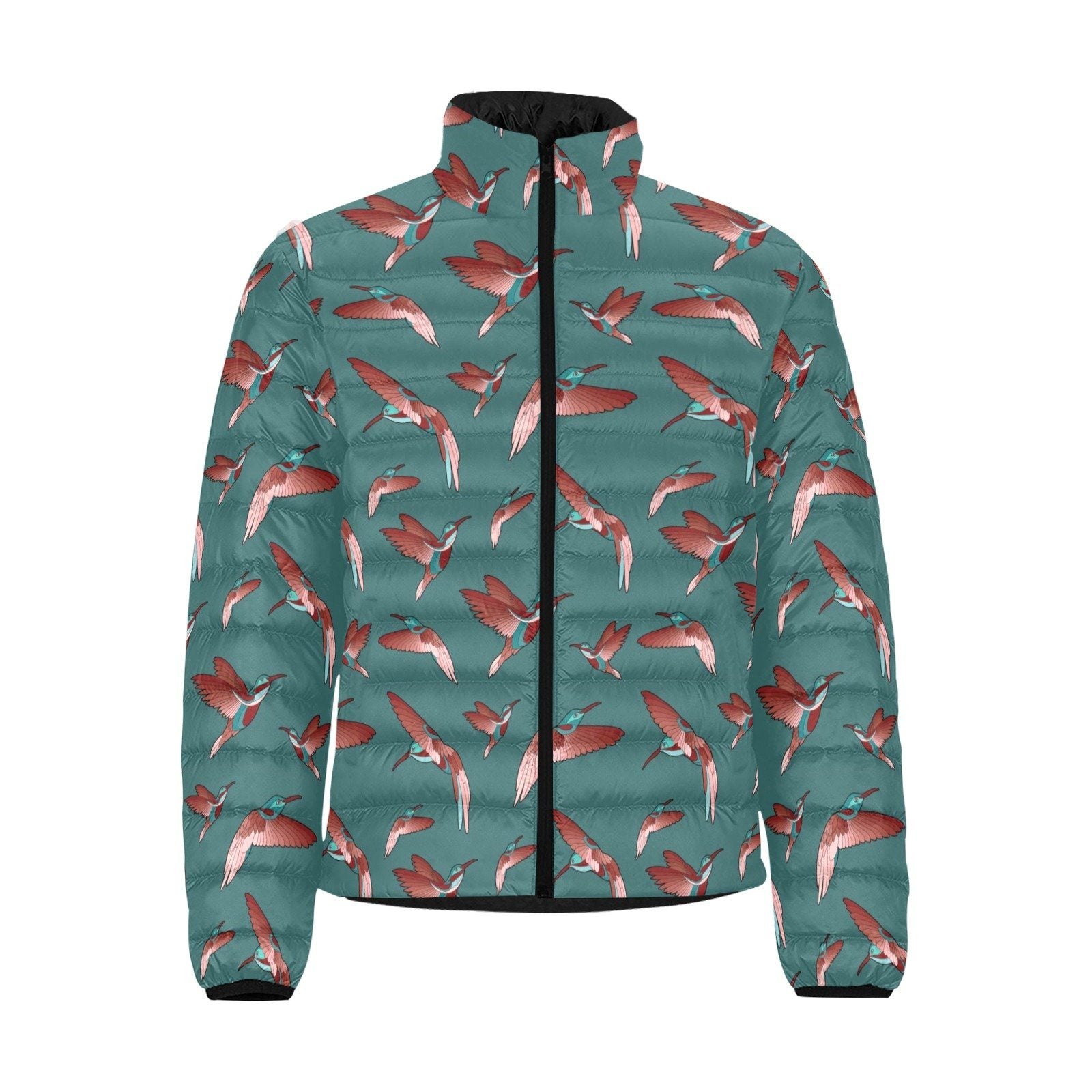 Red Swift Turquoise Men's Stand Collar Padded Jacket (Model H41) Men's Stand Collar Padded Jacket (H41) e-joyer