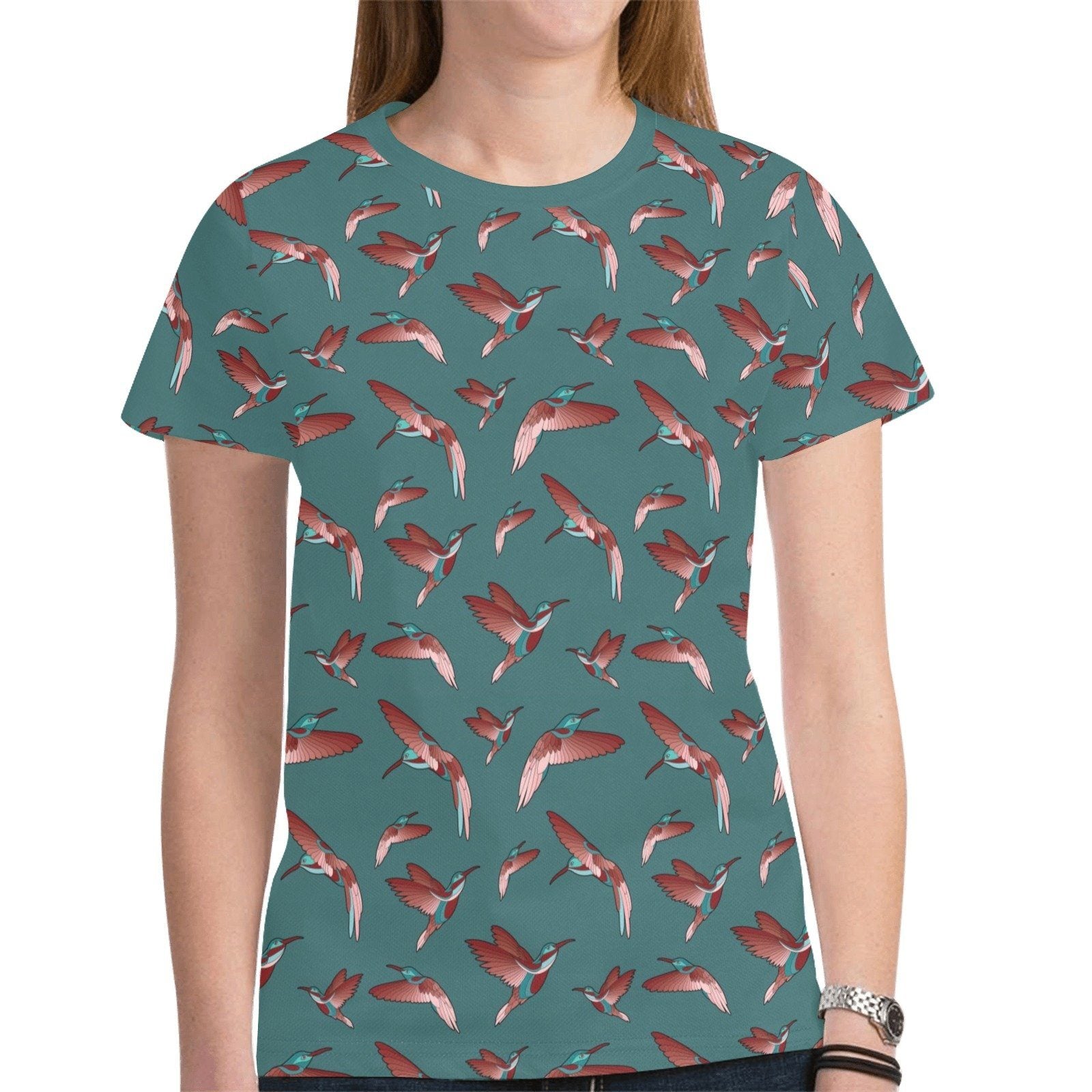Red Swift Turquoise New All Over Print T-shirt for Women (Model T45) tshirt e-joyer
