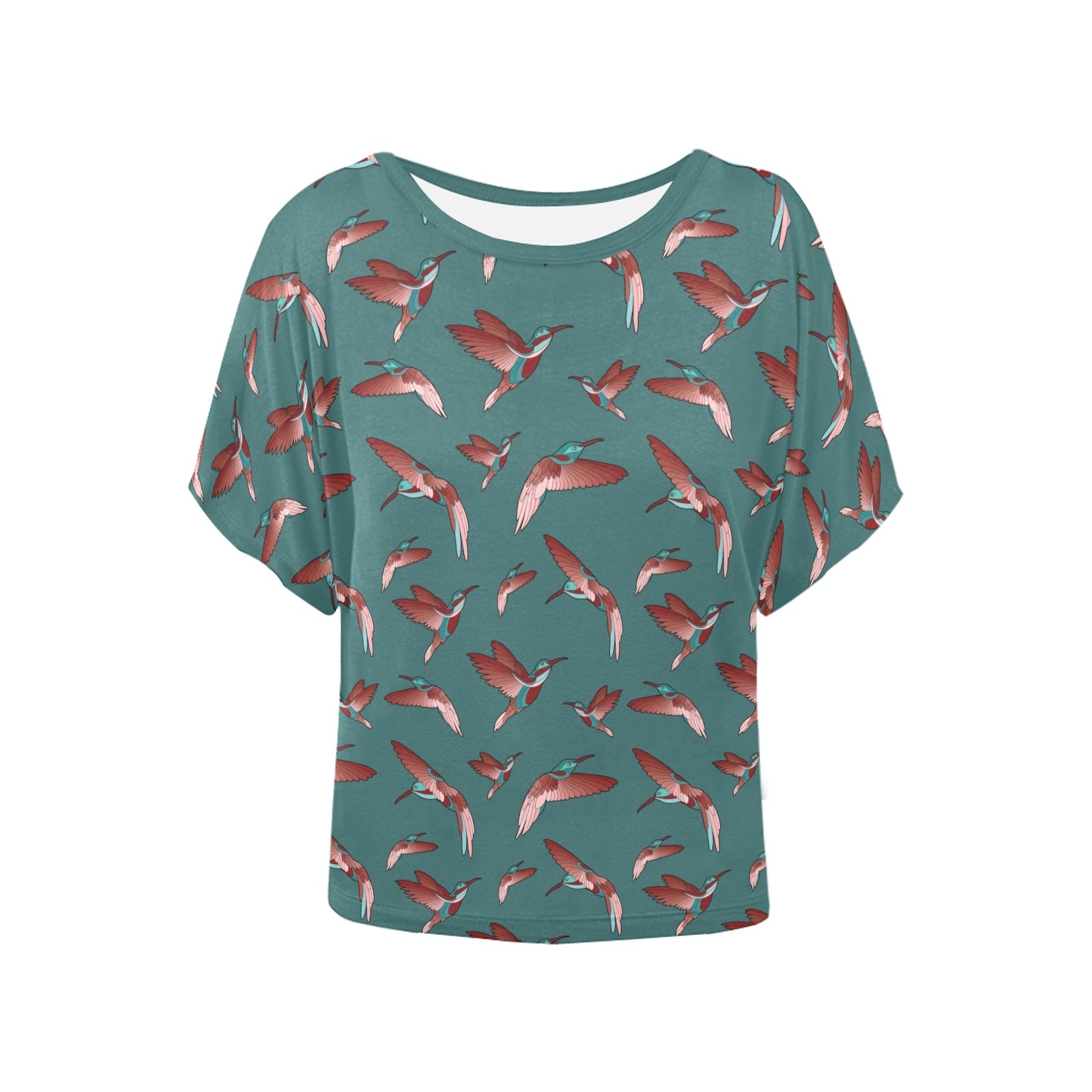 Red Swift Turquoise Women's Batwing-Sleeved Blouse T shirt (Model T44) Women's Batwing-Sleeved Blouse T shirt (T44) e-joyer