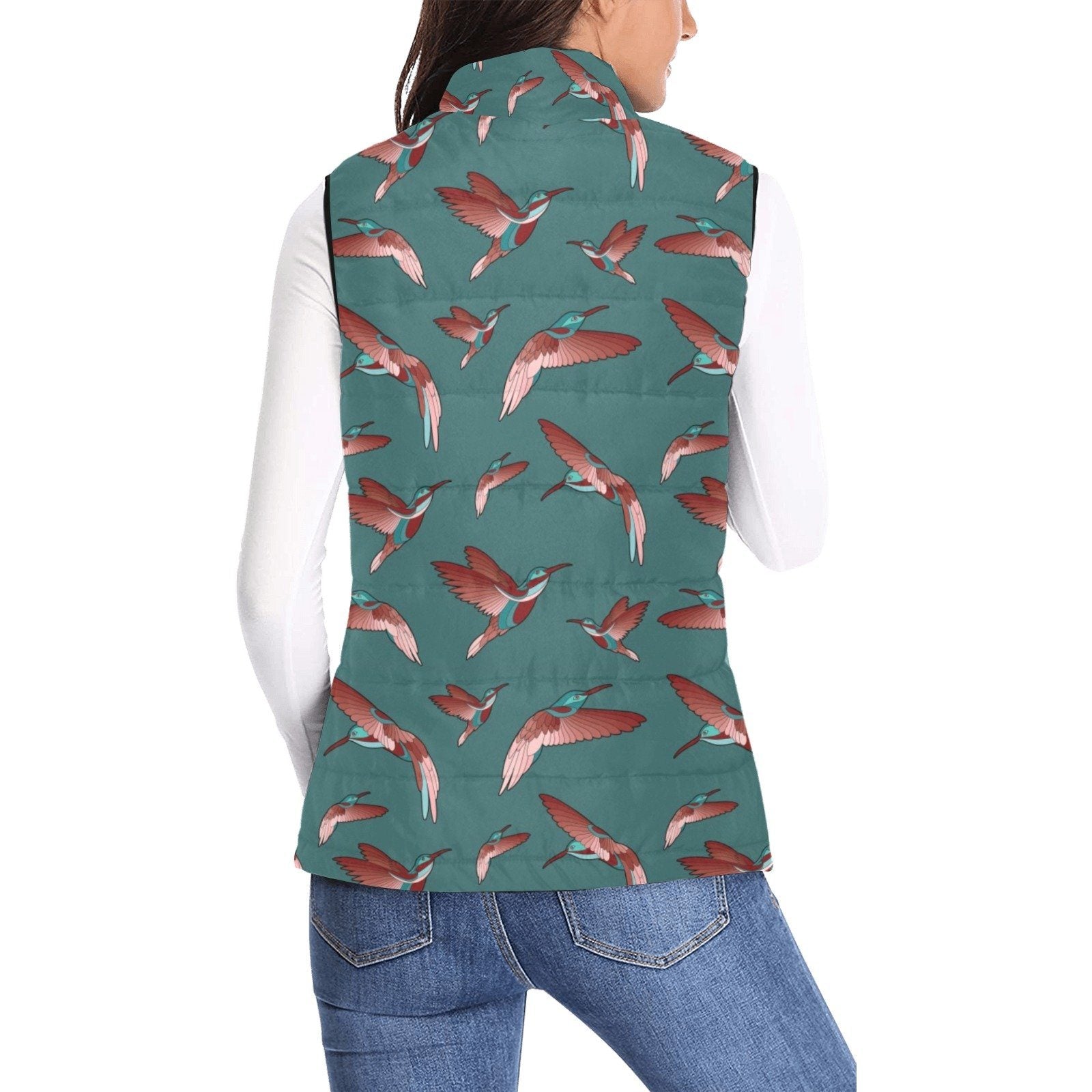 Red Swift Turquoise Women's Padded Vest Jacket (Model H44) Women's Padded Vest Jacket (H44) e-joyer