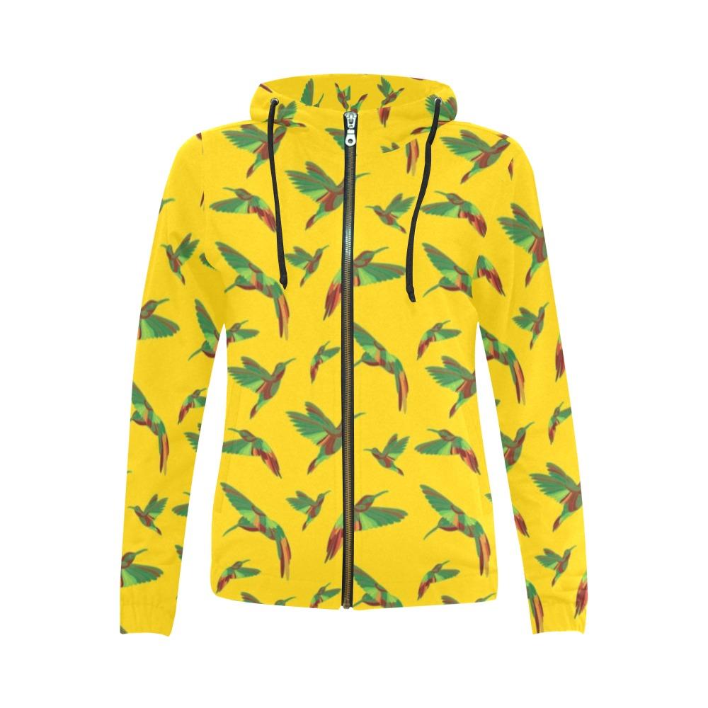 Red Swift Yellow All Over Print Full Zip Hoodie for Women (Model H14) All Over Print Full Zip Hoodie for Women (H14) e-joyer