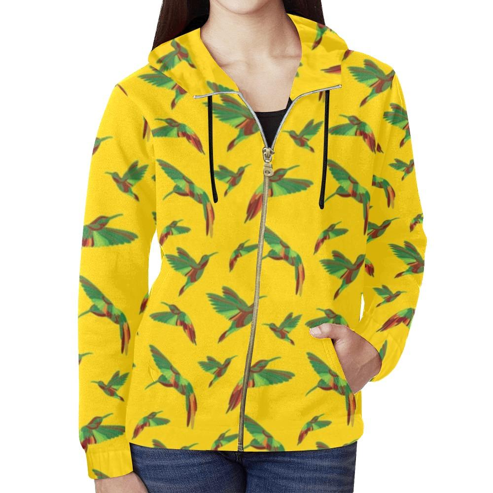Red Swift Yellow All Over Print Full Zip Hoodie for Women (Model H14) All Over Print Full Zip Hoodie for Women (H14) e-joyer