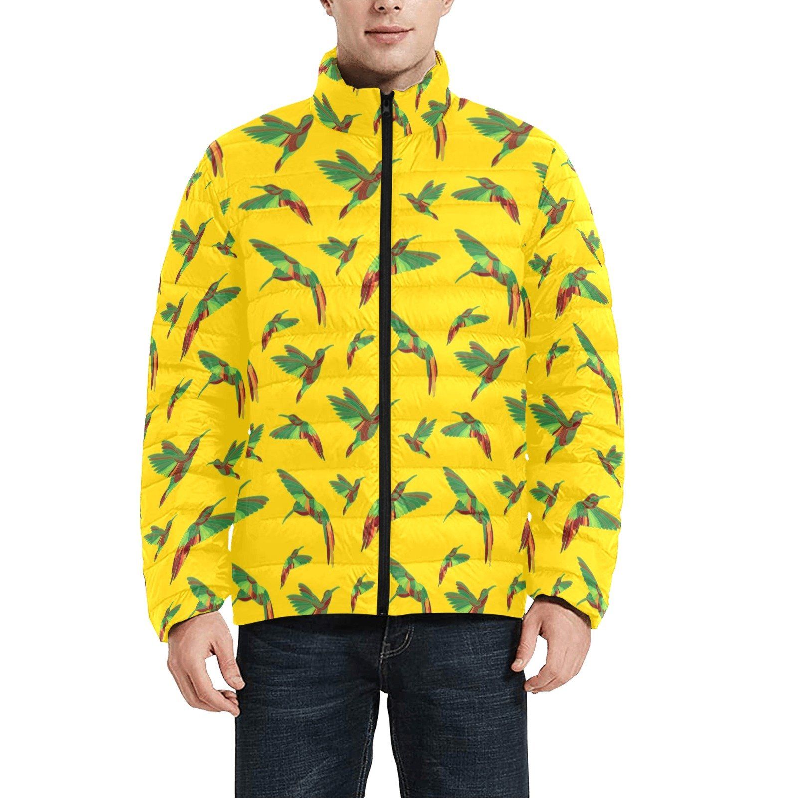 Red Swift Yellow Men's Stand Collar Padded Jacket (Model H41) Men's Stand Collar Padded Jacket (H41) e-joyer