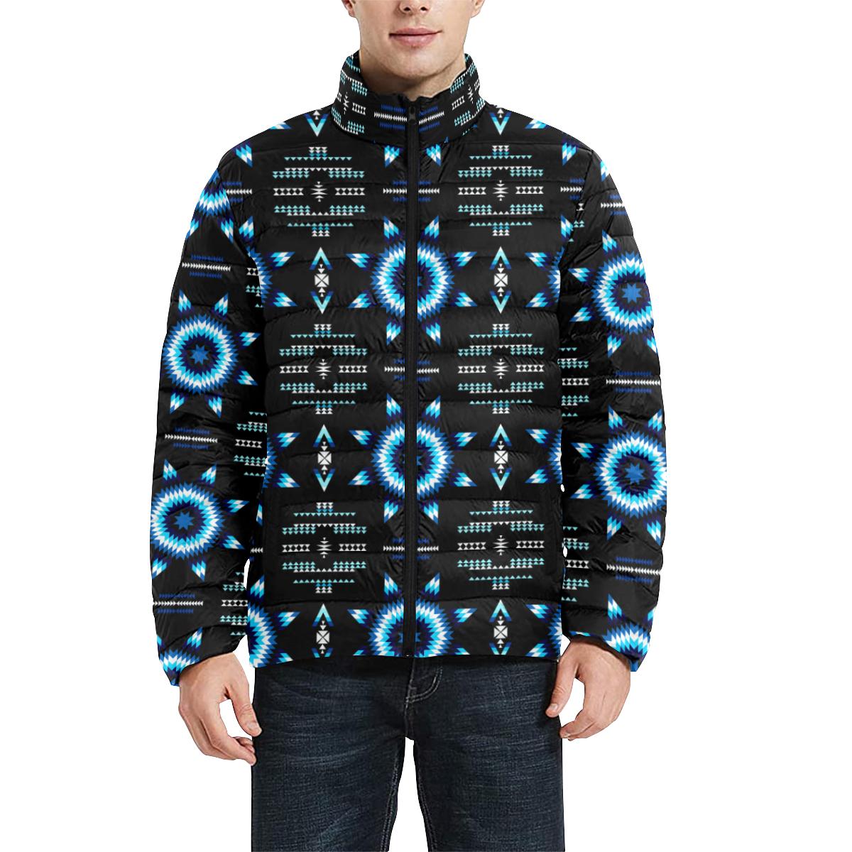 Rising Star Wolf Moon Men's Stand Collar Padded Jacket (Model H41) Men's Stand Collar Padded Jacket (H41) e-joyer