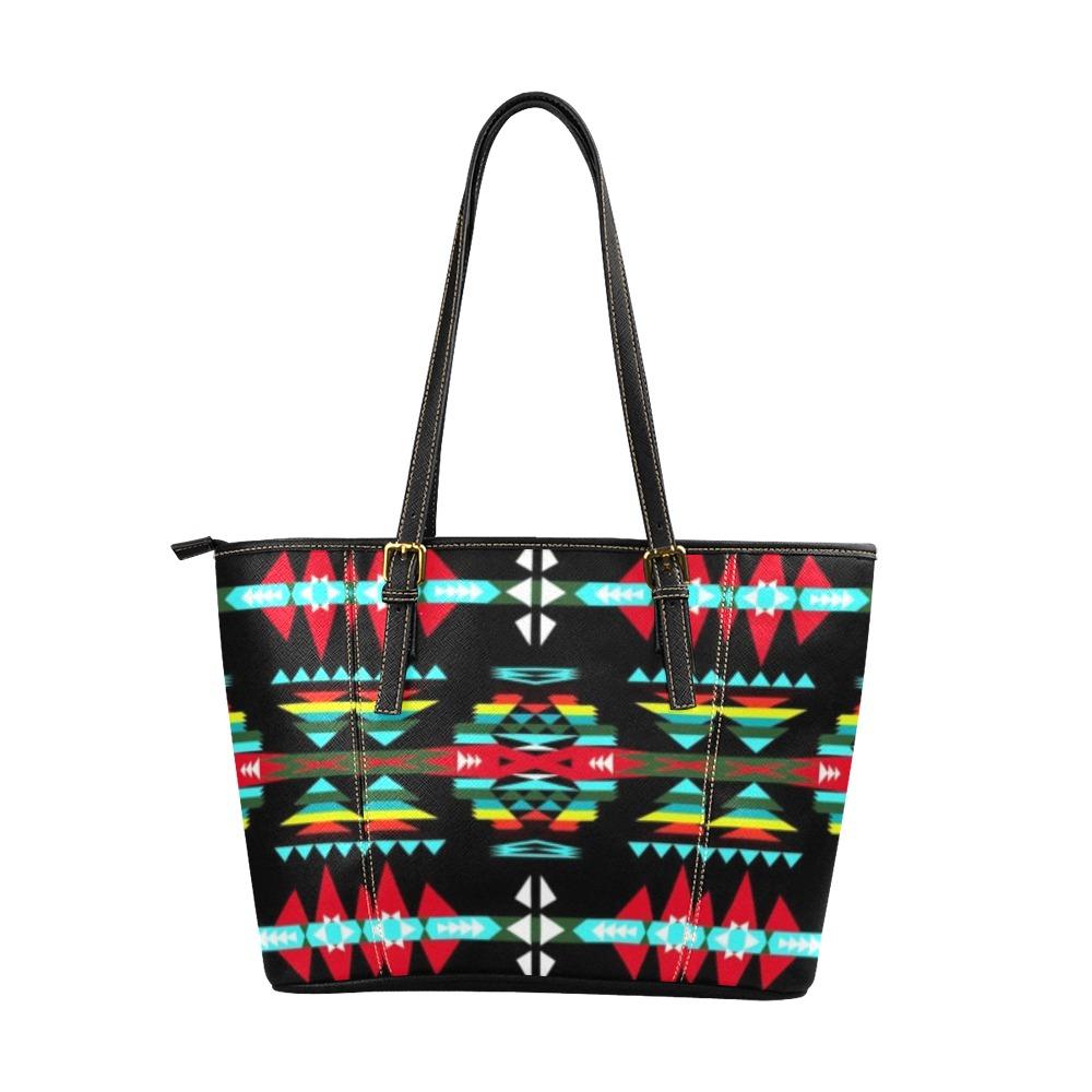 River Trail Sunset Leather Tote Bag/Large (Model 1640) Leather Tote Bag (1640) e-joyer