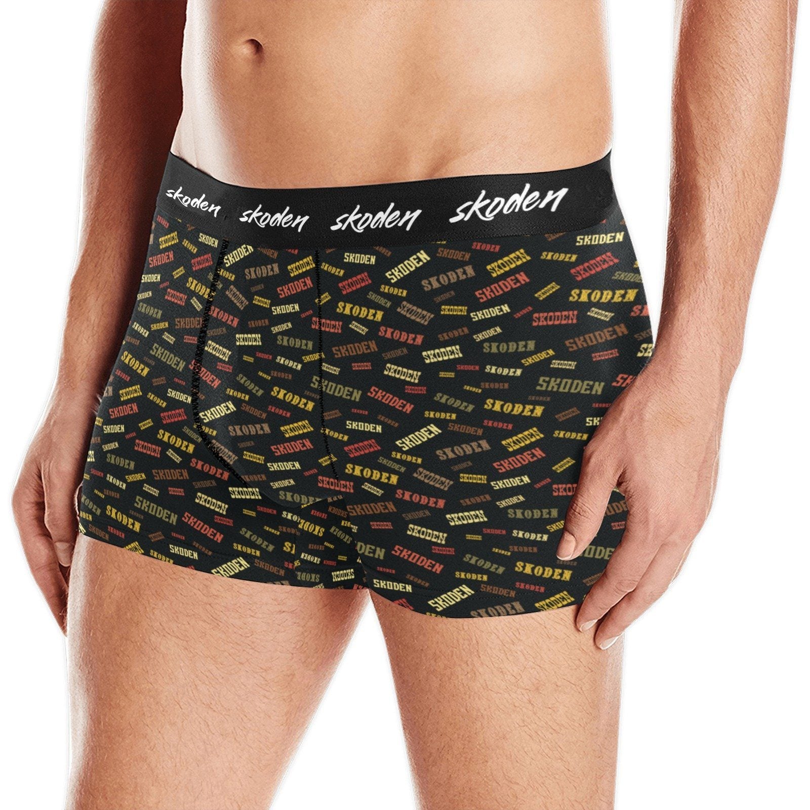 Skoden Western Black Men's Boxer Briefs w/ Custom Waistband (Merged Design) (Model L10) Men's Briefs-Custom Waistband (Merged Design) e-joyer