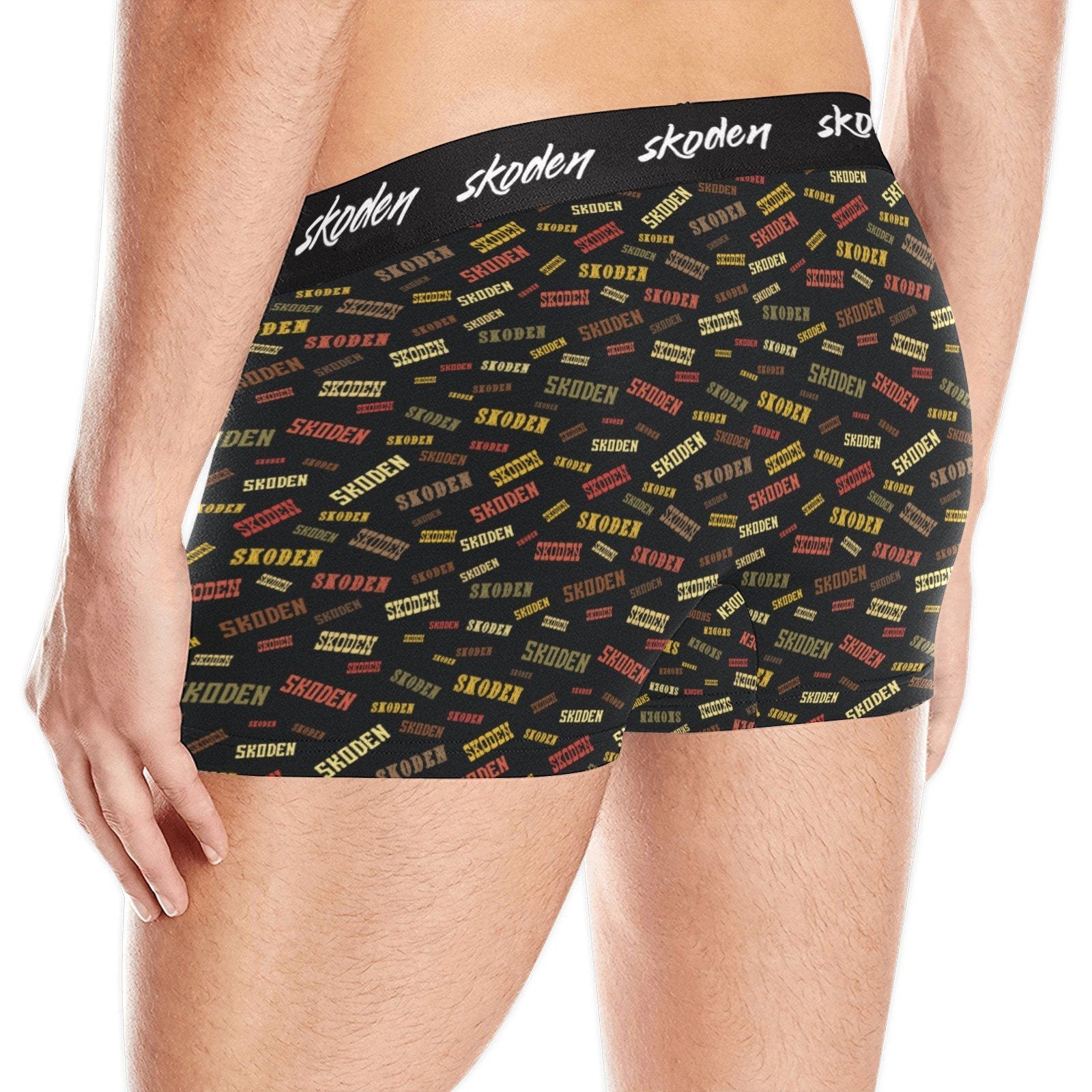 Skoden Western Black Men's Boxer Briefs w/ Custom Waistband (Merged Design) (Model L10) Men's Briefs-Custom Waistband (Merged Design) e-joyer