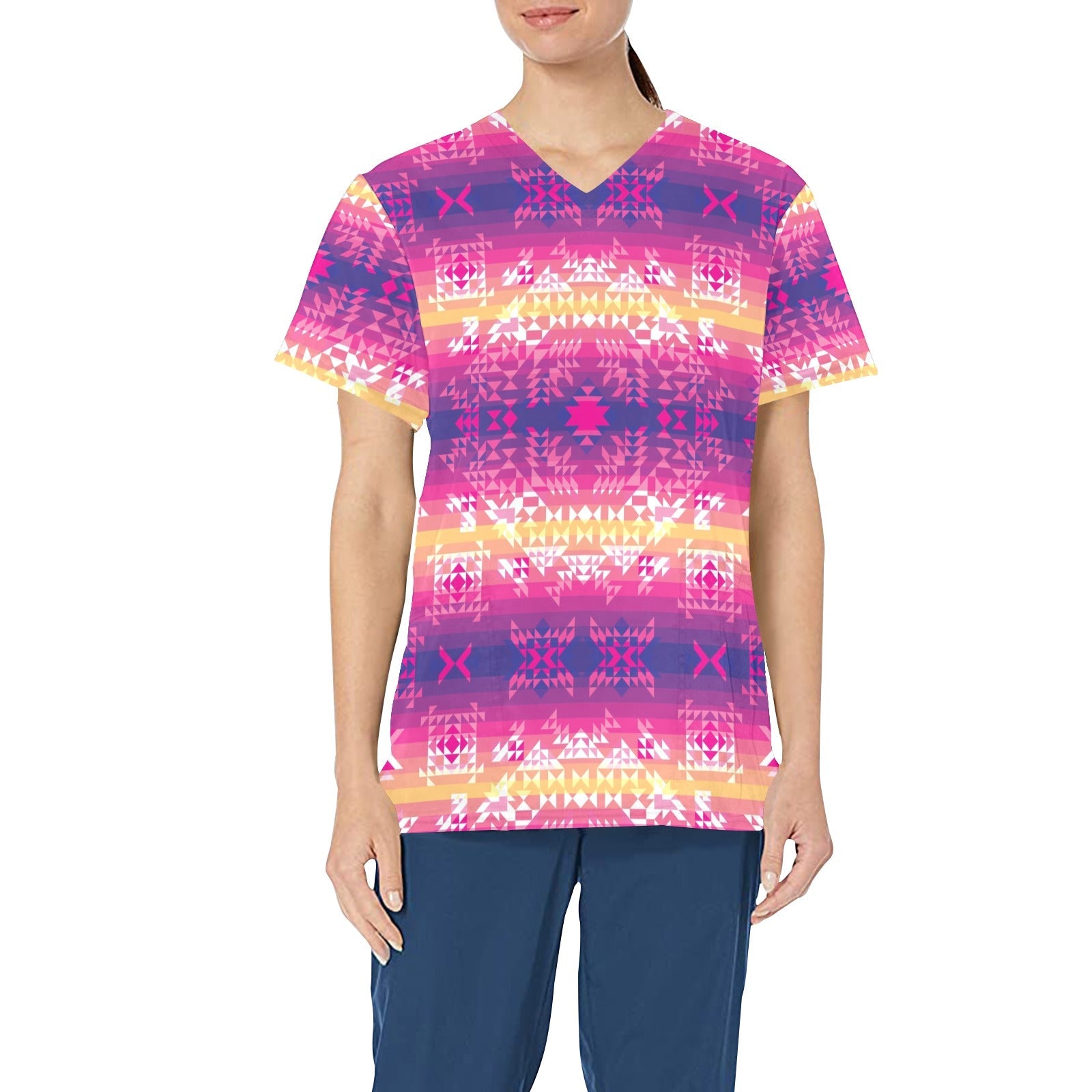 Soleil Overlay All Over Print Scrub Top Scrub Top e-joyer