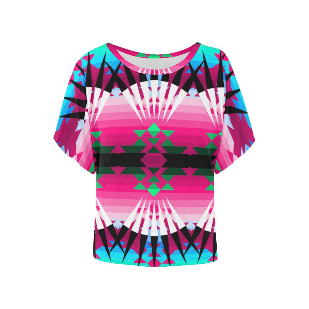 Southern Plains Ribbonwork Bustles Women's Batwing-Sleeved Blouse T shirt (Model T43) Women's Batwing-Sleeved Blouse T shirt e-joyer