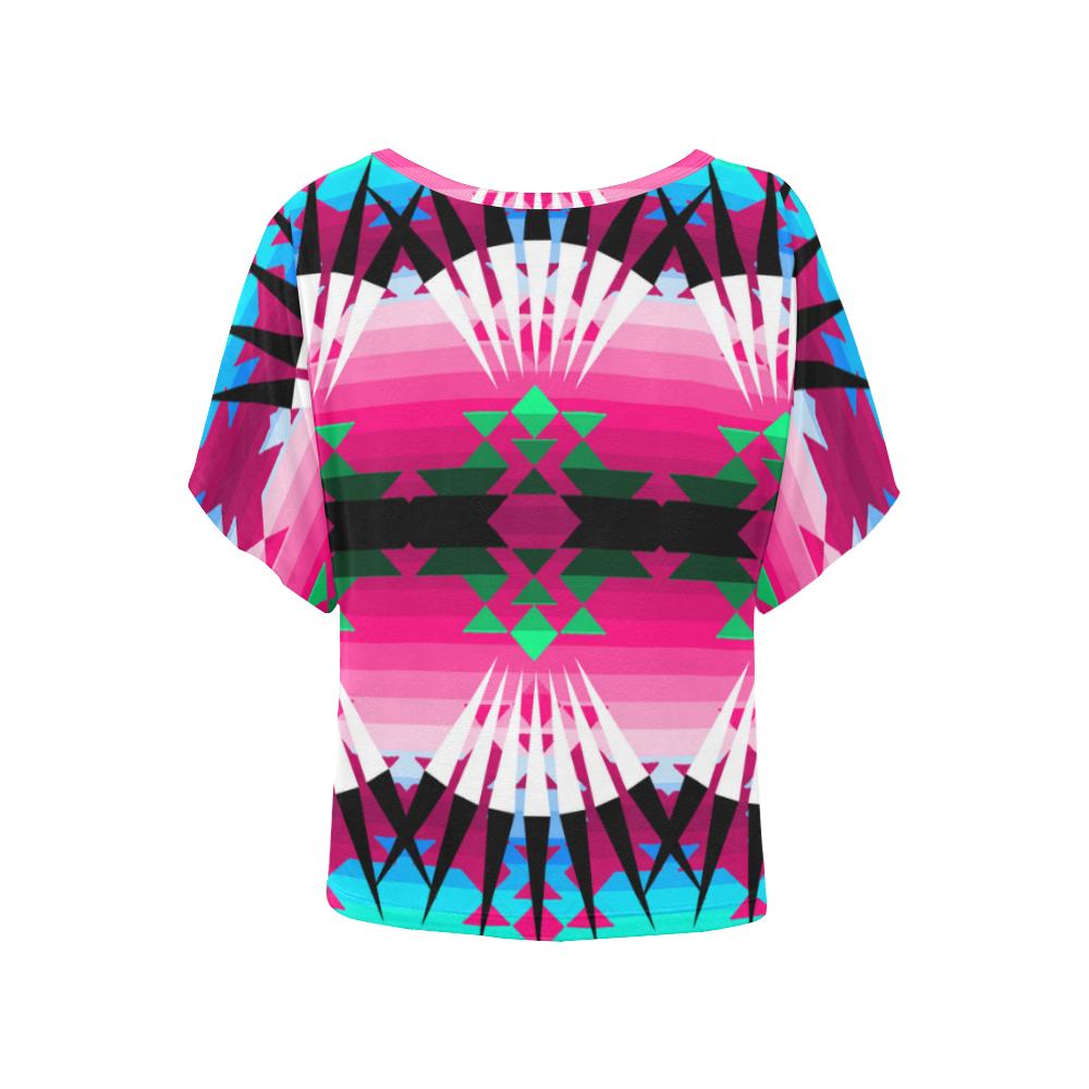 Southern Plains Ribbonwork Bustles Women's Batwing-Sleeved Blouse T shirt (Model T43) Women's Batwing-Sleeved Blouse T shirt e-joyer