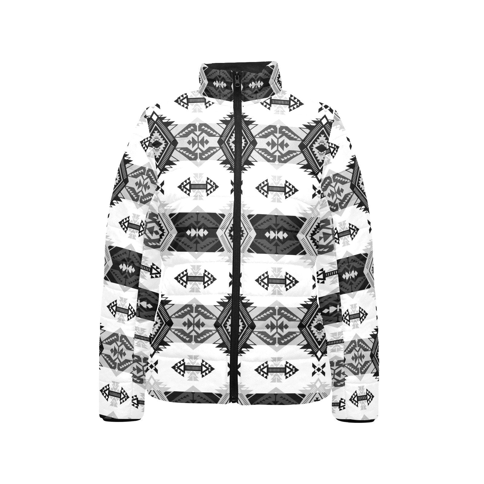 Sovereign Nation Black and White Women's Stand Collar Padded Jacket (Model H41) jacket e-joyer