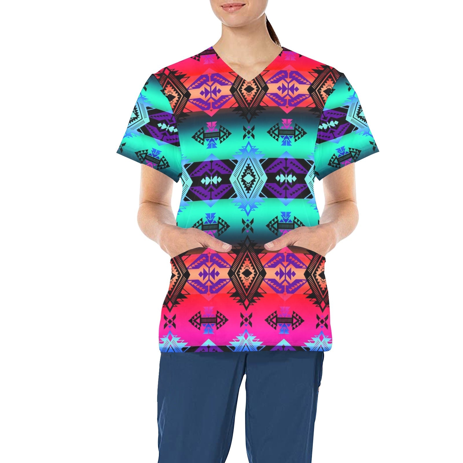 Sovereign Nation Sunrise All Over Print Scrub Top Scrub Top e-joyer