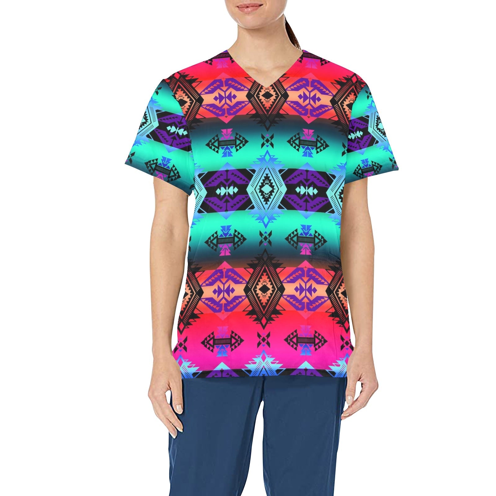 Sovereign Nation Sunrise All Over Print Scrub Top Scrub Top e-joyer