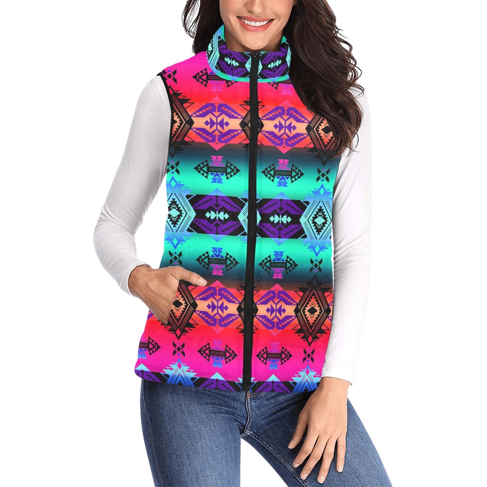 Sovereign Nation Sunrise Women's Padded Vest Jacket (Model H44) Women's Padded Vest Jacket (H44) e-joyer