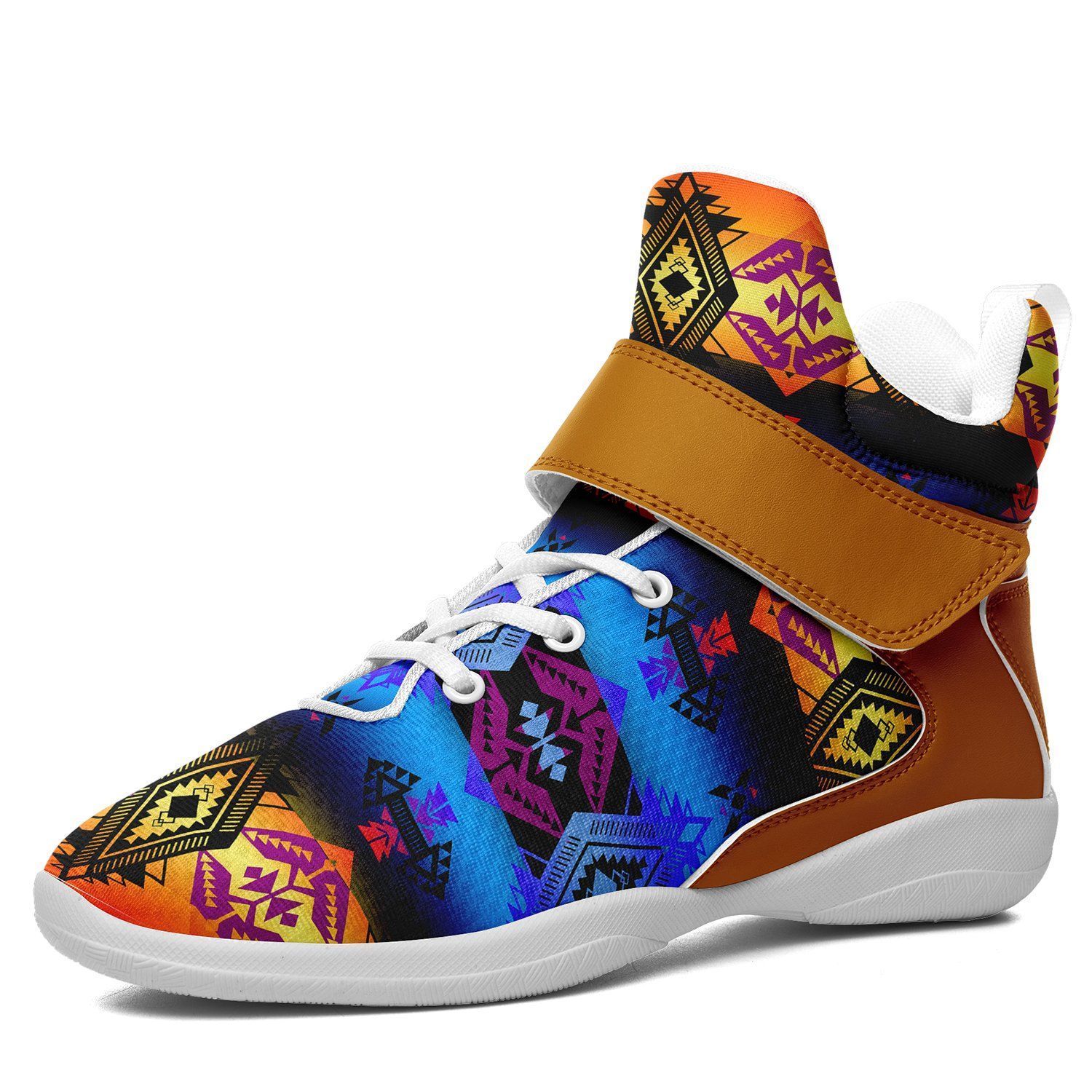 Sovereign Nation Sunset Kid's Ipottaa Basketball / Sport High Top Shoes 49 Dzine US Child 12.5 / EUR 30 White Sole with Brown Strap