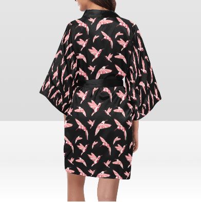 Strawberry Black Kimono Robe Artsadd