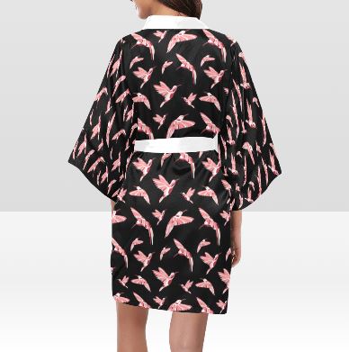 Strawberry Black Kimono Robe Artsadd