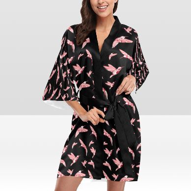 Strawberry Black Kimono Robe Artsadd