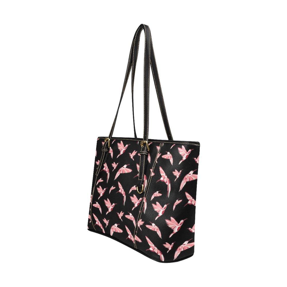 Strawberry Black Leather Tote Bag/Large (Model 1640) Leather Tote Bag (1640) e-joyer