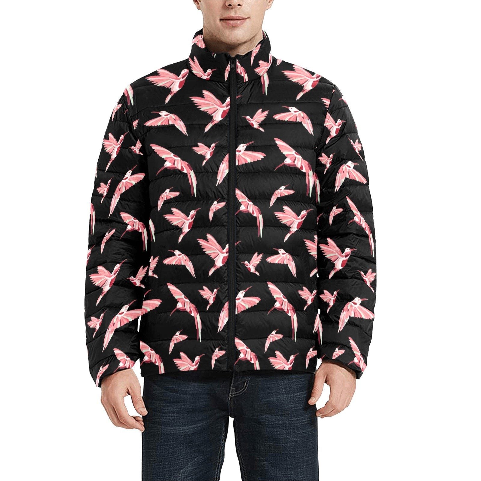 Strawberry Black Men's Stand Collar Padded Jacket (Model H41) Men's Stand Collar Padded Jacket (H41) e-joyer