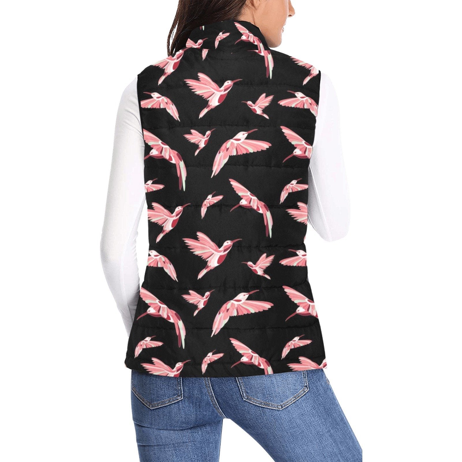 Strawberry Black Women's Padded Vest Jacket (Model H44) Women's Padded Vest Jacket (H44) e-joyer