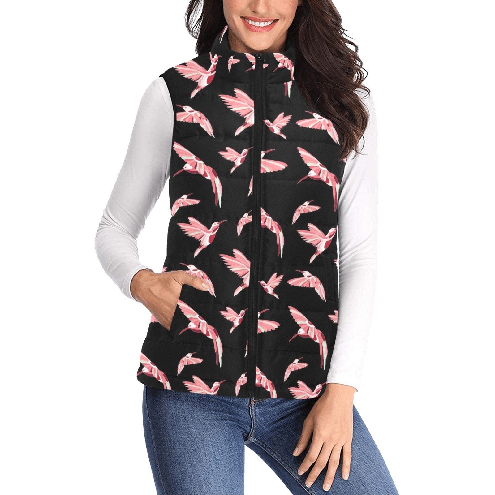 Strawberry Black Women's Padded Vest Jacket (Model H44) Women's Padded Vest Jacket (H44) e-joyer