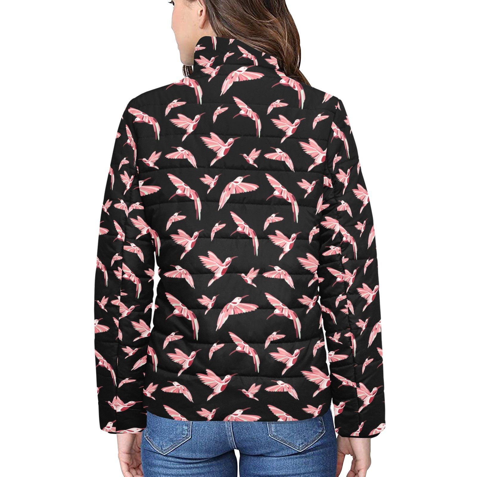 Strawberry Black Women's Stand Collar Padded Jacket (Model H41) jacket e-joyer