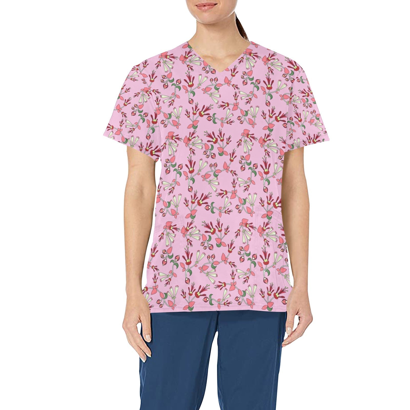 Strawberry Floral All Over Print Scrub Top Scrub Top e-joyer