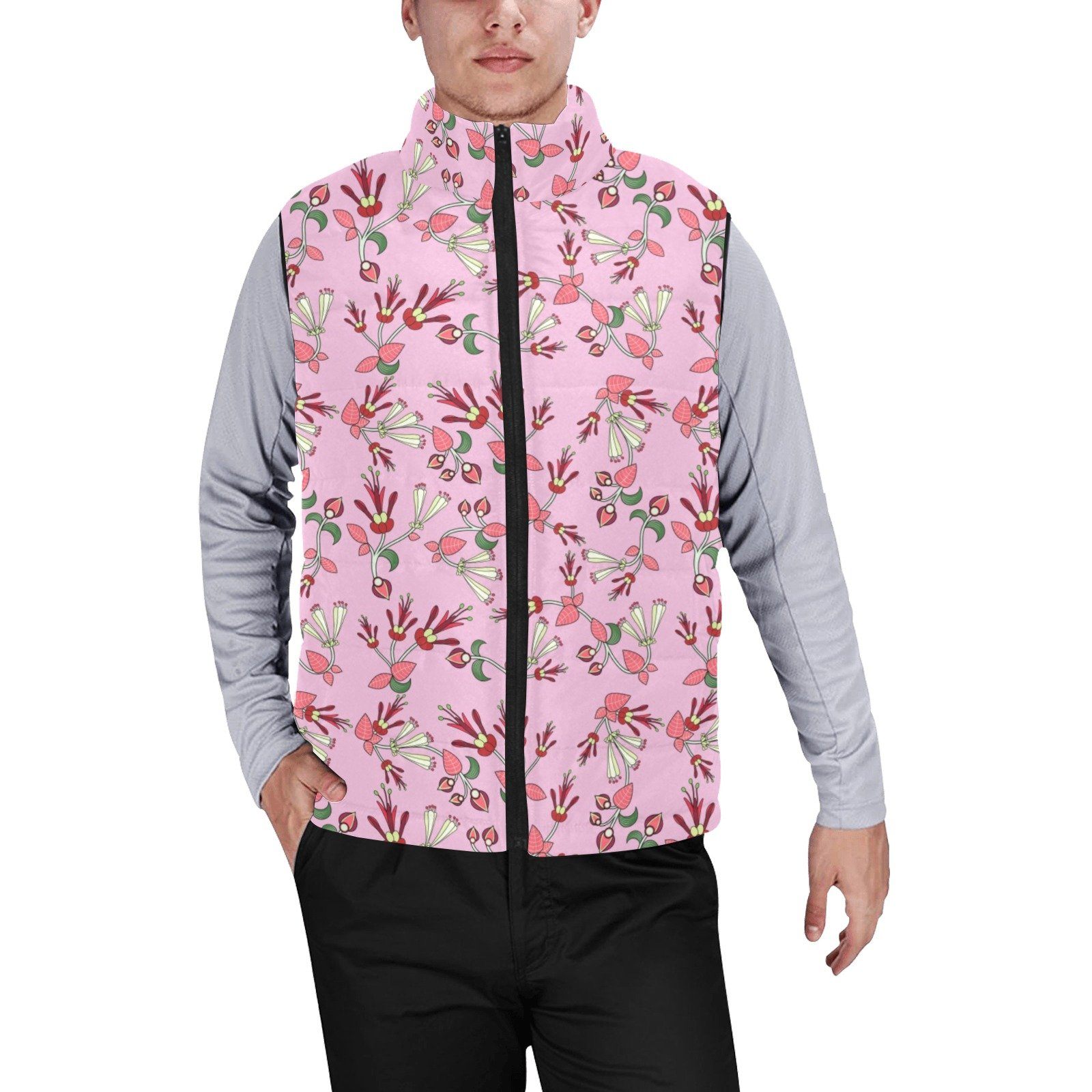 Strawberry Floral Men's Padded Vest Jacket (Model H44) Men's Padded Vest Jacket (H44) e-joyer