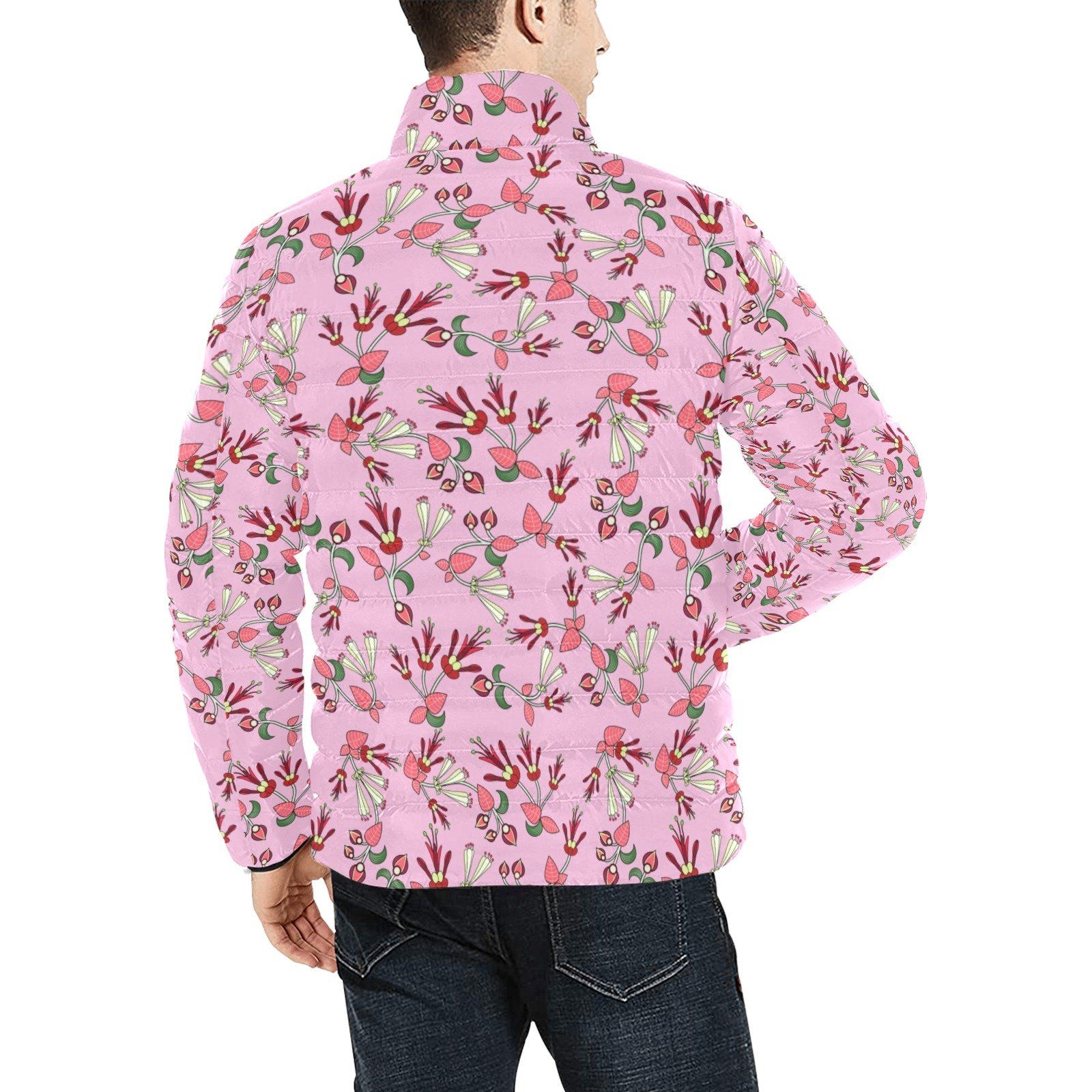 Strawberry Floral Men's Stand Collar Padded Jacket (Model H41) Men's Stand Collar Padded Jacket (H41) e-joyer
