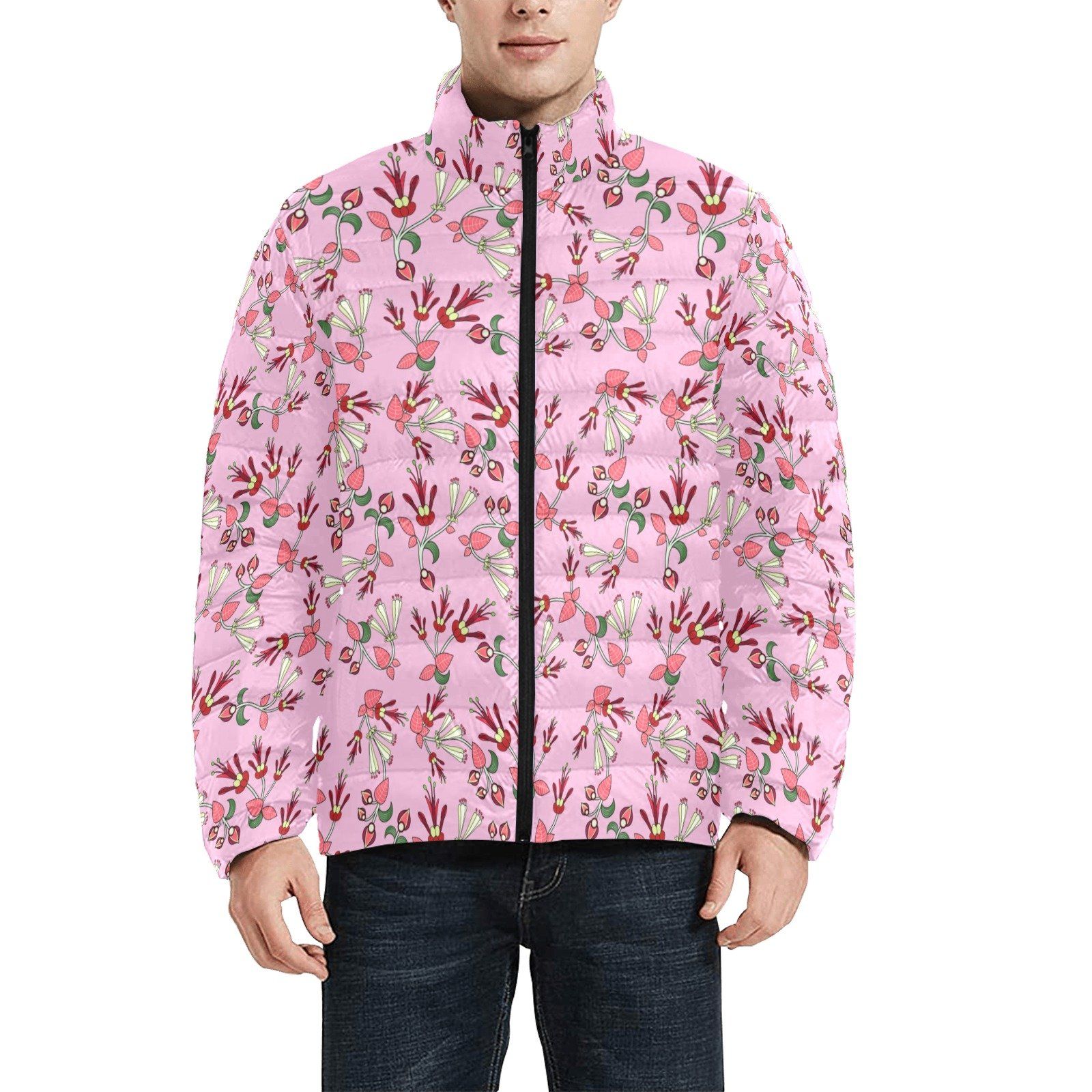 Strawberry Floral Men's Stand Collar Padded Jacket (Model H41) Men's Stand Collar Padded Jacket (H41) e-joyer