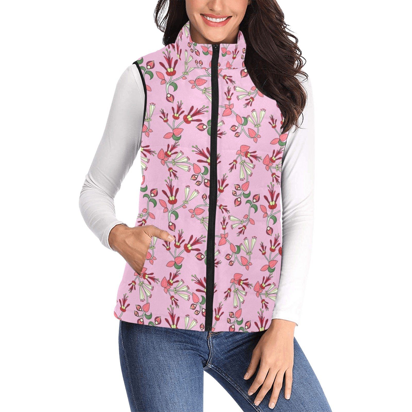 Strawberry Floral Women's Padded Vest Jacket (Model H44) Women's Padded Vest Jacket (H44) e-joyer
