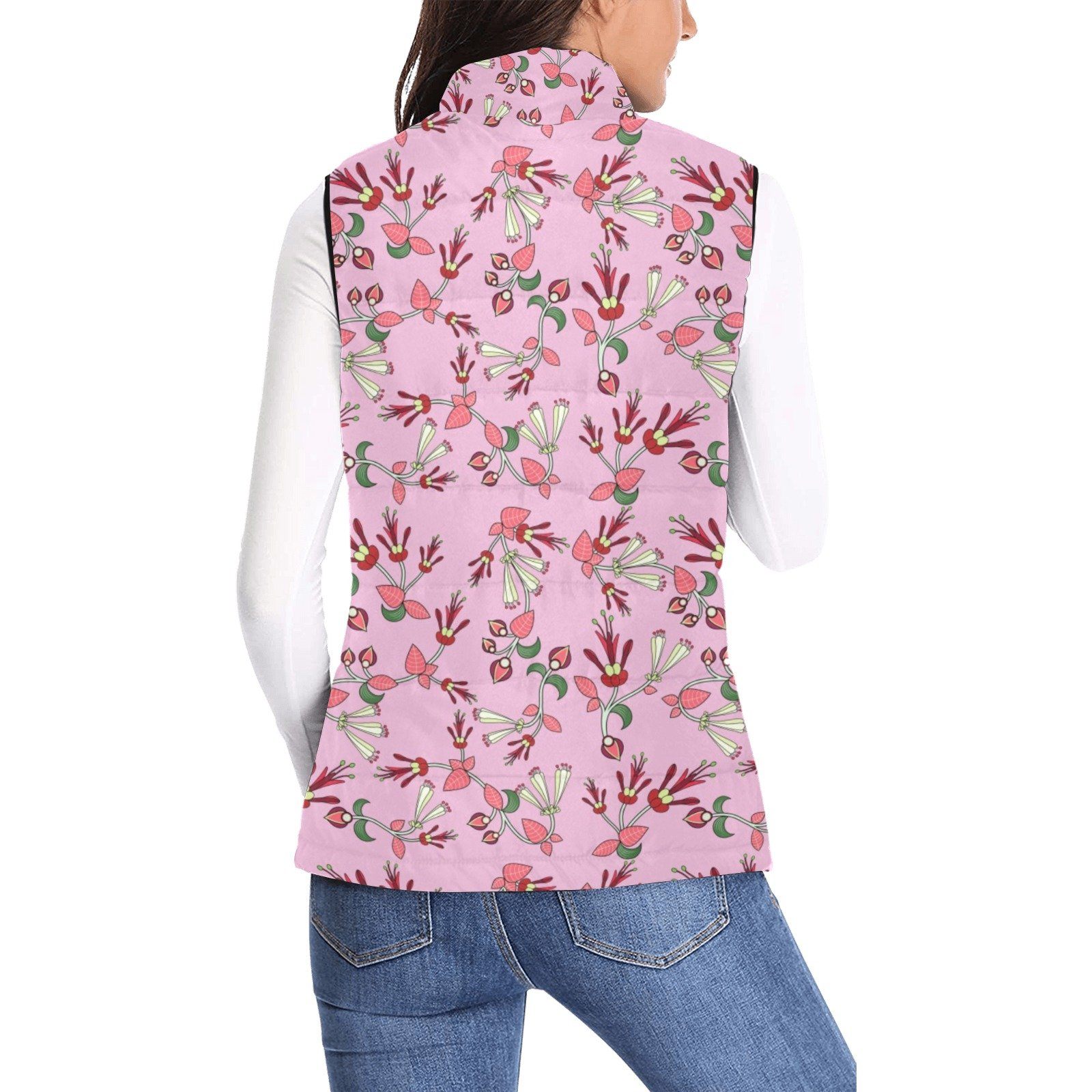 Strawberry Floral Women's Padded Vest Jacket (Model H44) Women's Padded Vest Jacket (H44) e-joyer