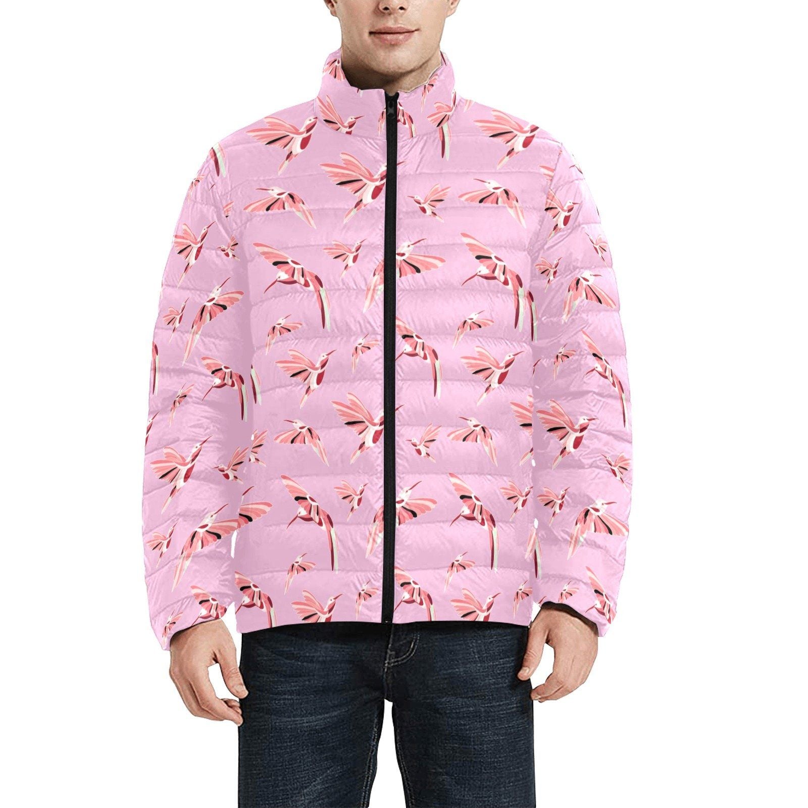 Strawberry Pink Men's Stand Collar Padded Jacket (Model H41) Men's Stand Collar Padded Jacket (H41) e-joyer