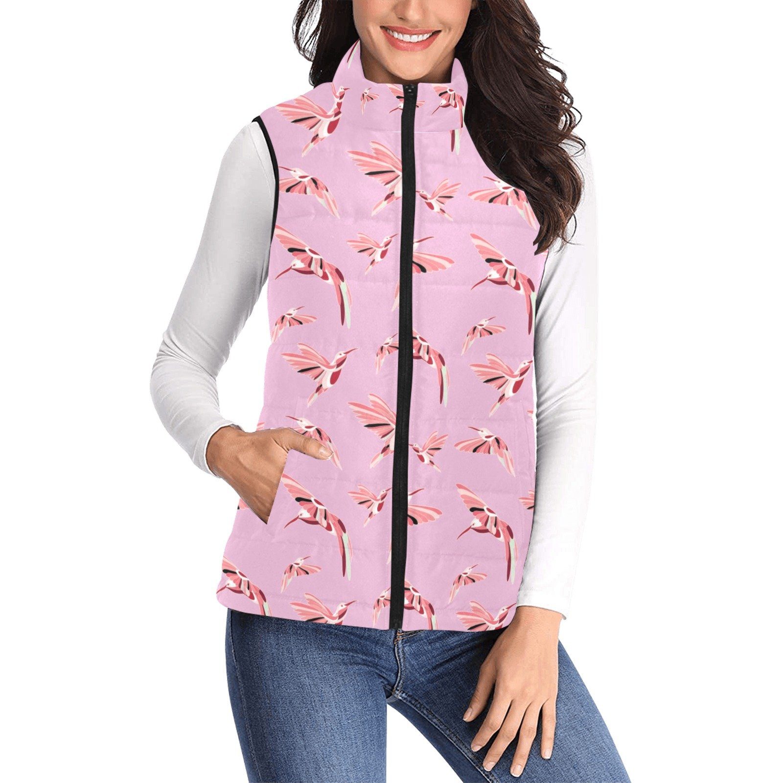 Strawberry Pink Women's Padded Vest Jacket (Model H44) Women's Padded Vest Jacket (H44) e-joyer