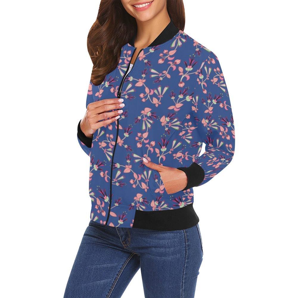 Swift Floral Peach Blue All Over Print Bomber Jacket for Women (Model H19) Jacket e-joyer