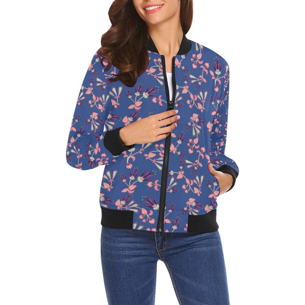 Swift Floral Peach Blue All Over Print Bomber Jacket for Women (Model H19) Jacket e-joyer