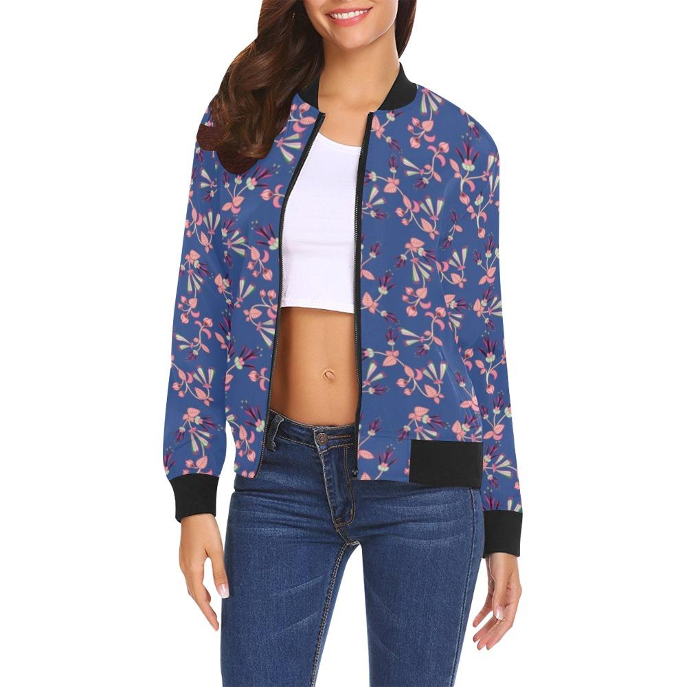 Swift Floral Peach Blue All Over Print Bomber Jacket for Women (Model H19) Jacket e-joyer