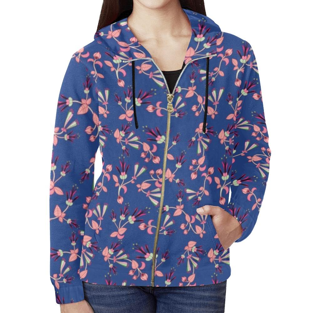 Swift Floral Peach Blue All Over Print Full Zip Hoodie for Women (Model H14) All Over Print Full Zip Hoodie for Women (H14) e-joyer