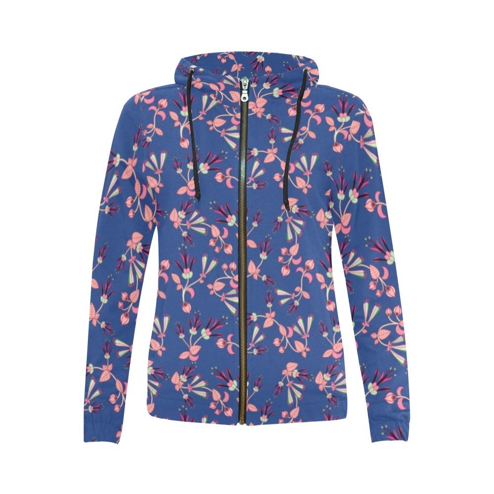 Swift Floral Peach Blue All Over Print Full Zip Hoodie for Women (Model H14) All Over Print Full Zip Hoodie for Women (H14) e-joyer