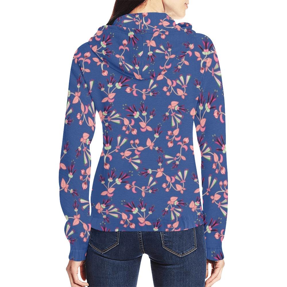 Swift Floral Peach Blue All Over Print Full Zip Hoodie for Women (Model H14) All Over Print Full Zip Hoodie for Women (H14) e-joyer