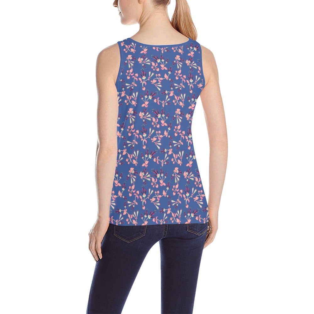 Swift Floral Peach Blue All Over Print Tank Top for Women (Model T43) All Over Print Tank Top for Women (T43) e-joyer
