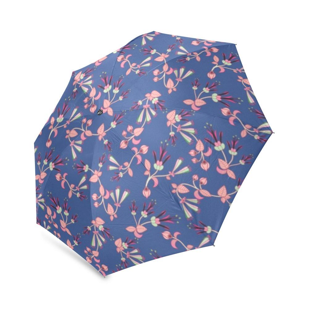Swift Floral Peach Blue Foldable Umbrella (Model U01) Foldable Umbrella e-joyer