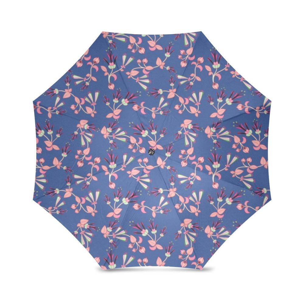 Swift Floral Peach Blue Foldable Umbrella (Model U01) Foldable Umbrella e-joyer