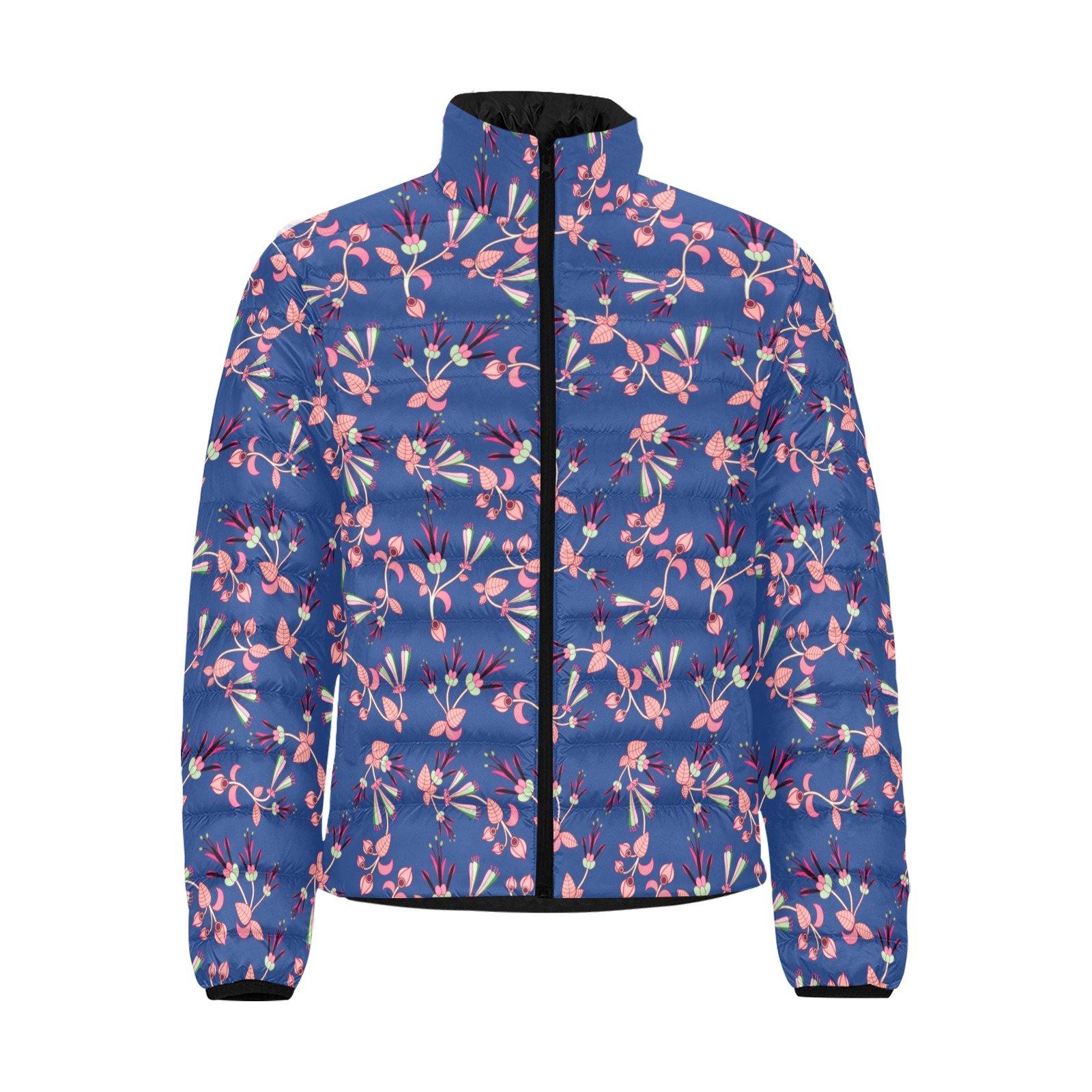 Swift Floral Peach Blue Men's Stand Collar Padded Jacket (Model H41) Men's Stand Collar Padded Jacket (H41) e-joyer