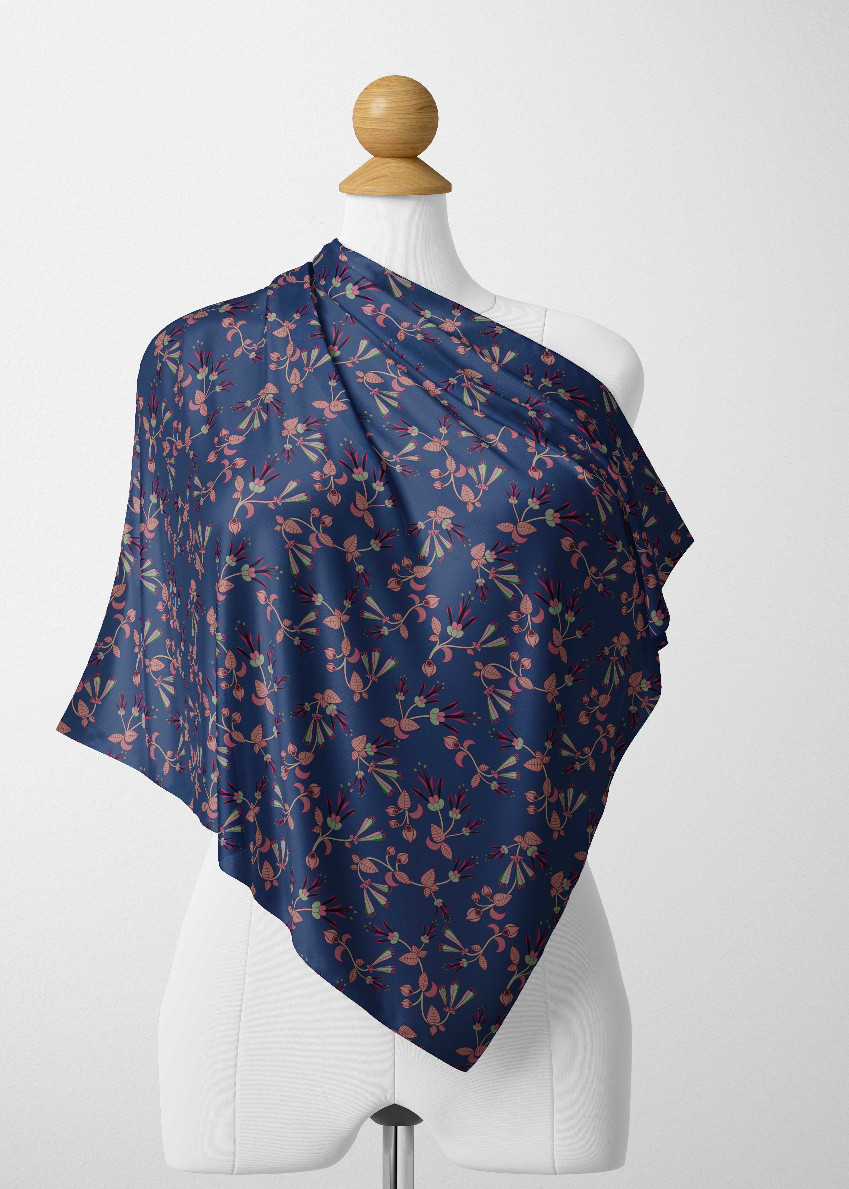 Swift Floral Peach Blue Satin Shawl Scarf 49 Dzine