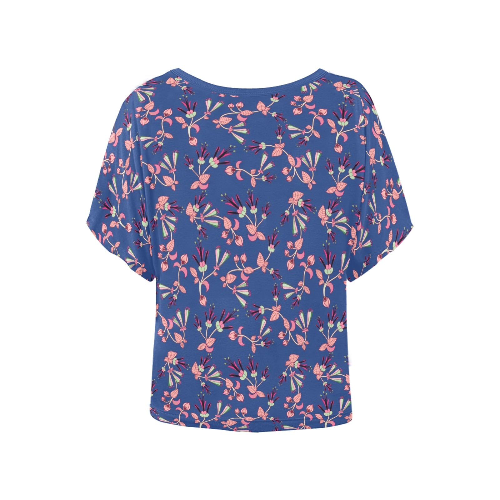 Swift Floral Peach Blue Women's Batwing-Sleeved Blouse T shirt (Model T44) Women's Batwing-Sleeved Blouse T shirt (T44) e-joyer