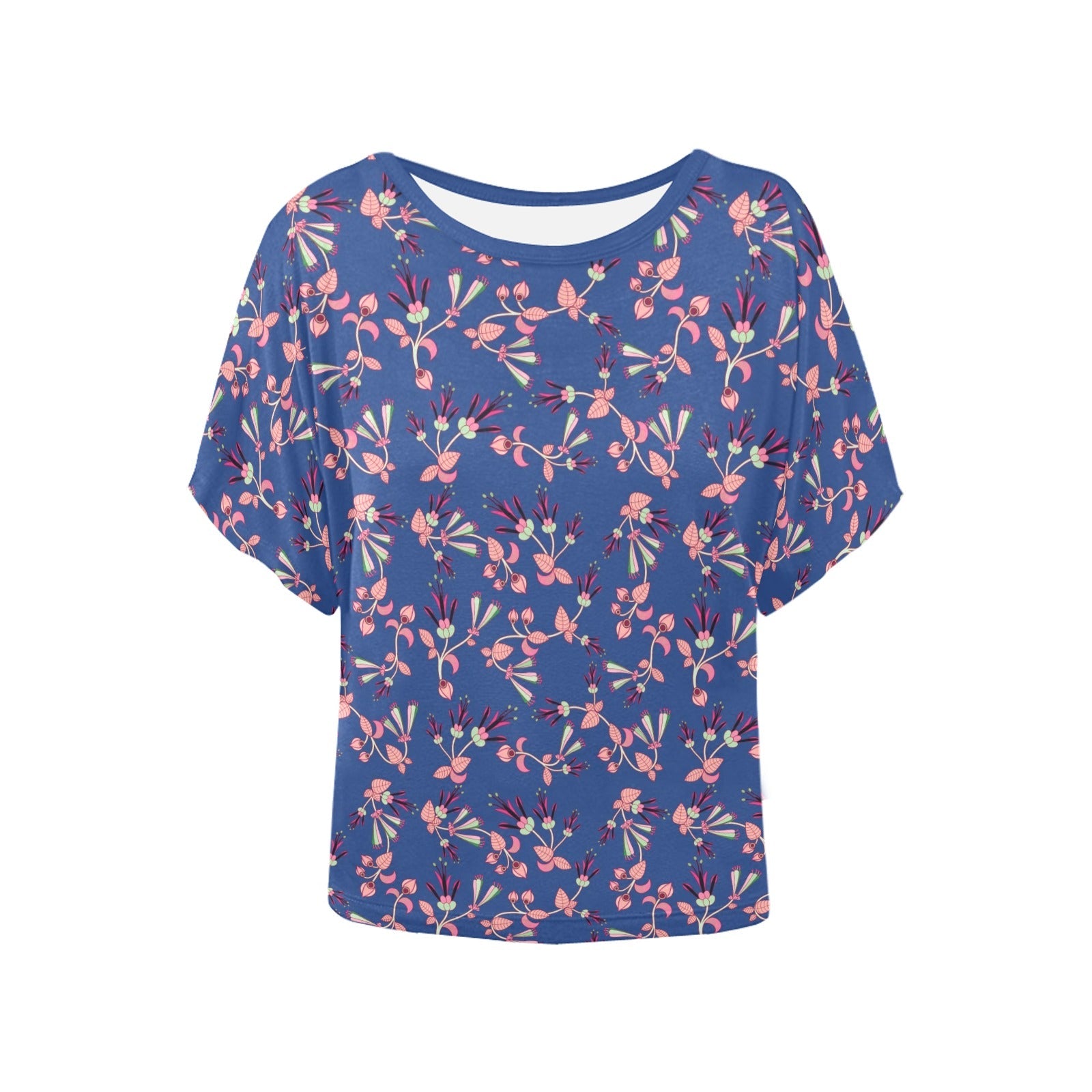 Swift Floral Peach Blue Women's Batwing-Sleeved Blouse T shirt (Model T44) Women's Batwing-Sleeved Blouse T shirt (T44) e-joyer
